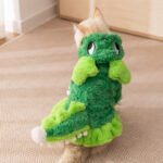 Autumn & Winter Faux Rabbit Fur Dinosaur Costume, Halloween Funny Pet Apparel for Cats and Dogs