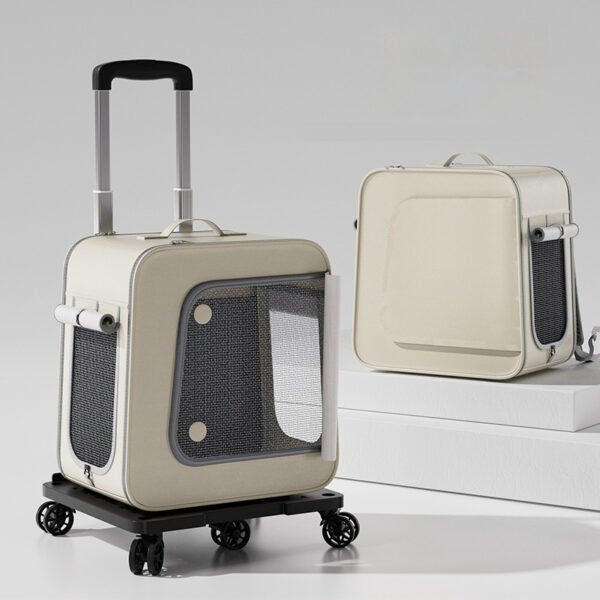 Leather Waterproof Insulated Pet Rolling Luggage, Portable Large-Capacity 2-in-1 Pet Backpack Carrier for Cats & Dogs