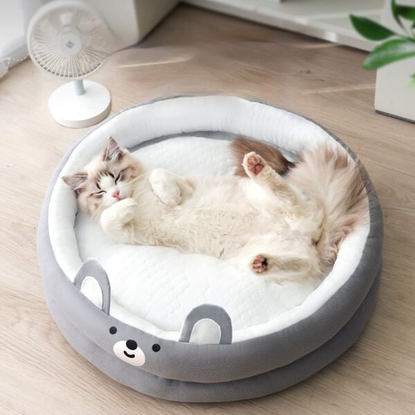Round Pet Bed for Cats & Small to Medium Dogs (Teddy), All-Season Universal Cat Nest & Dog Cushion