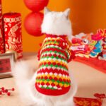 Autumn & Winter Cat Sweater with 3D Floral & Color Stripes, Festive Christmas-Themed Pet Apparel for Cats - Image 2