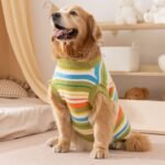 Autumn & Winter Minimalist Style Versatile Striped Knit 2-Legged Sleeveless Dog Sweater for Large Dogs - Image 2
