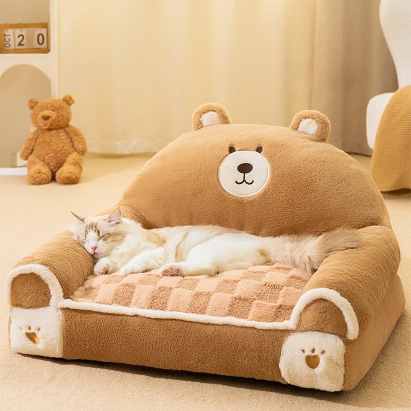 主图_01。0 Winter & Autumn Pet Sofa Bed, Faux Rabbit Fur Warm Cat Couch, All-Season Universal Cat & Dog Bed - Imagen 1