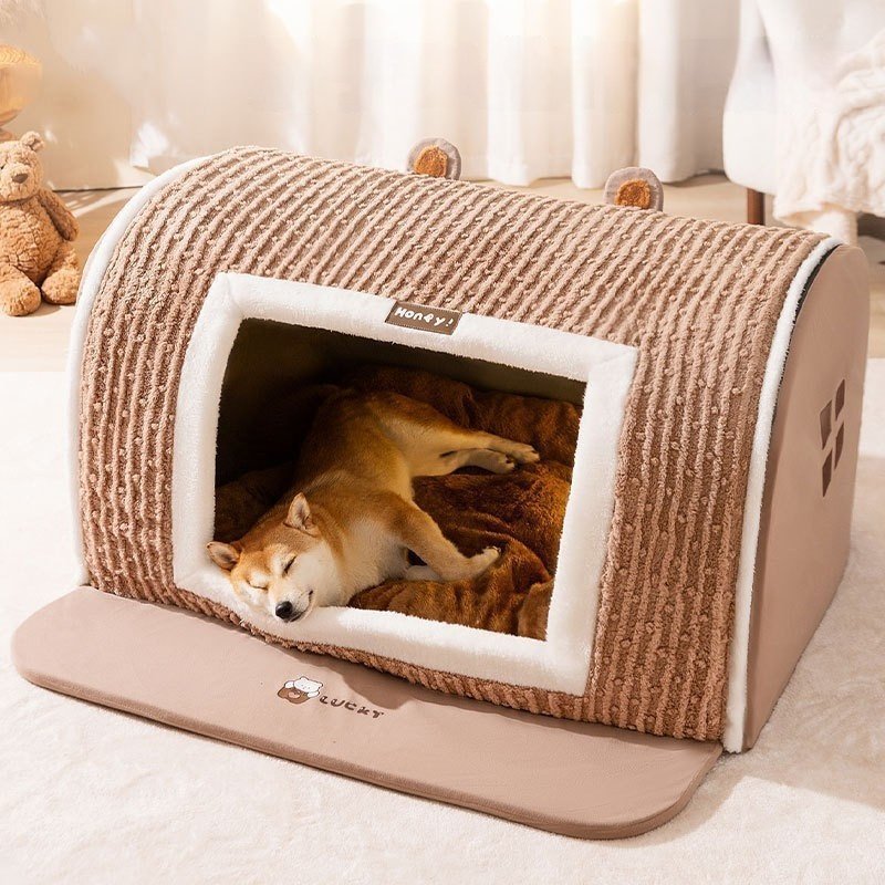 主图_01。0 Winter & Autumn 3D Bear Arc-Shaped Pet House, Warm Dog Bed for Small/Medium/Large Dogs and Cats - Image 1