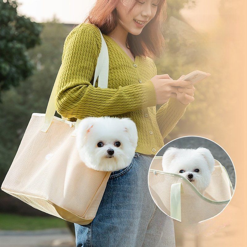 主图_01。0 Summer Minimalist Mesh Pet Bag, Breathable Escape-Proof Single Shoulder Bag for Small Dogs & Cats, Lightweight Outdoor Travel Pet Supplies - Image 1