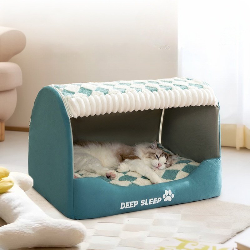 主图_01。0 New Arrival Pet Bed with Drawer, Spacious Semi-Enclosed Cat & Dog Bed for Winter Warmth - Image 1