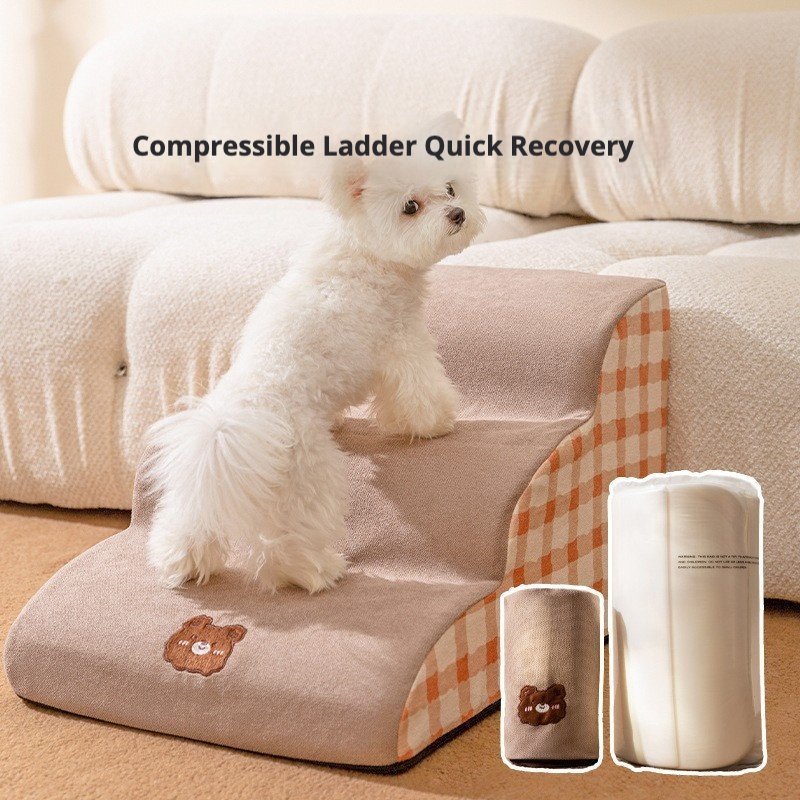 主图_01。0 Washable Sponge Pet Stairs with Gentle Slope, Collapsible Dog Ramp for Small Dogs to Get on Couch & Bed - Imagen 1