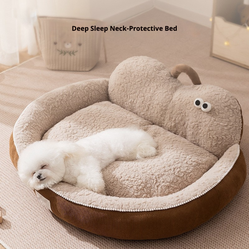 主图_01。0.jpg Winter Warm Pet Bed with Neck Support Pillow, Tall & Thick Big-Eye Cute Pet Nest for Dogs & Cats, Washable Pet Mat for Cold Weather - Imagen 1