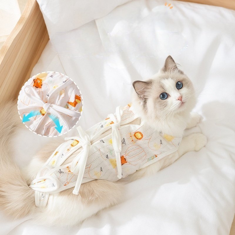 主图_1。0 Cat Recovery Suit, Breathable Post-Surgery Medication & Weaning Apparel for Female Cats, Anti-Licking Pet Sanitary Garment - Image 1